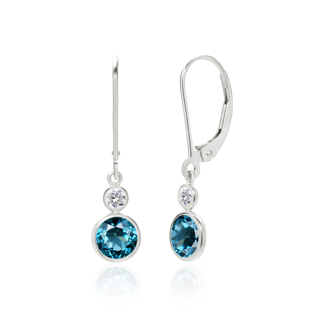 Dainty London Blue Topaz Earrings - 14K White or Yellow Gold