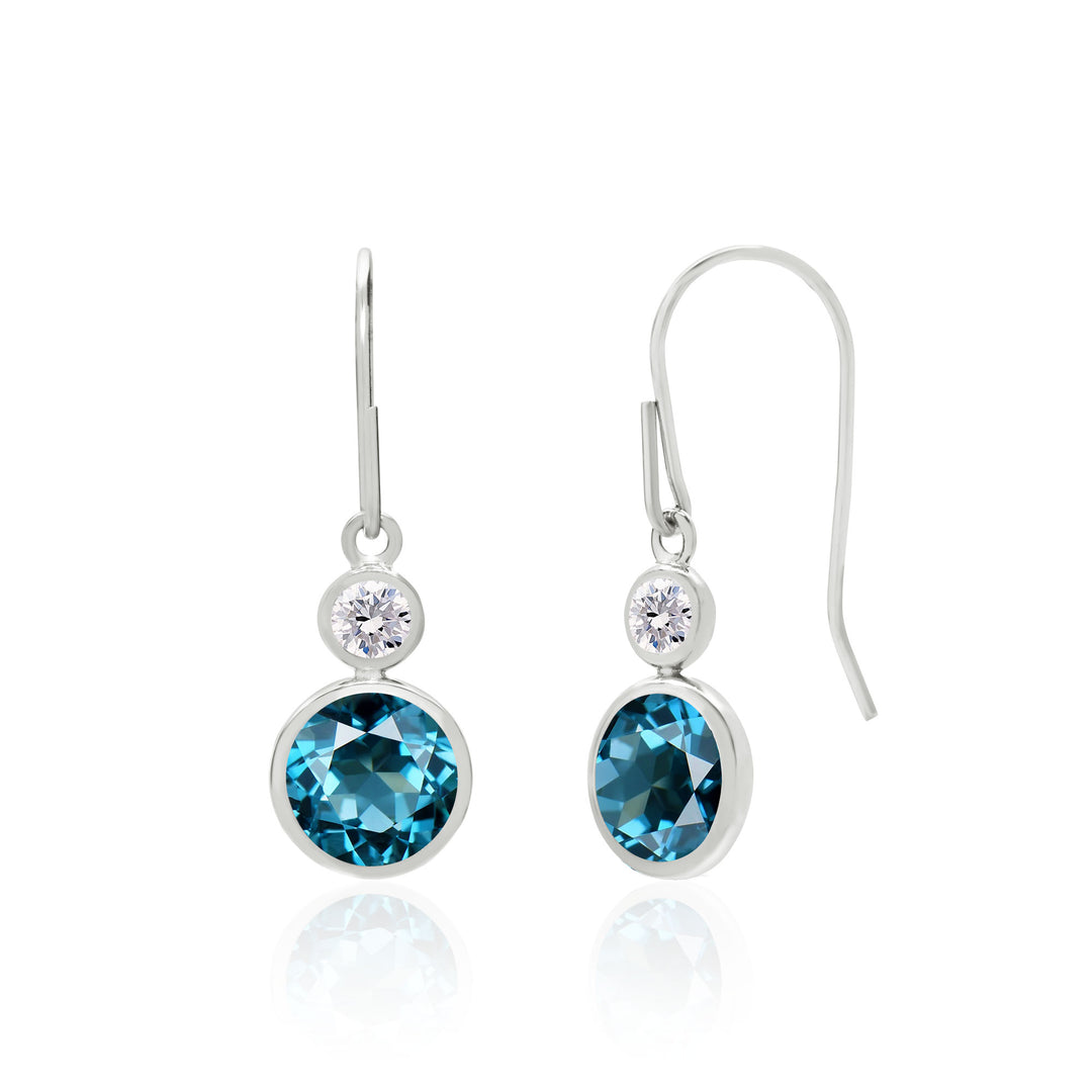 Dainty London Blue Topaz Earrings - 14K White or Yellow Gold