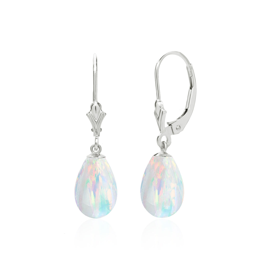 14K Gold Lab Created White Opal Teardrop Earrings