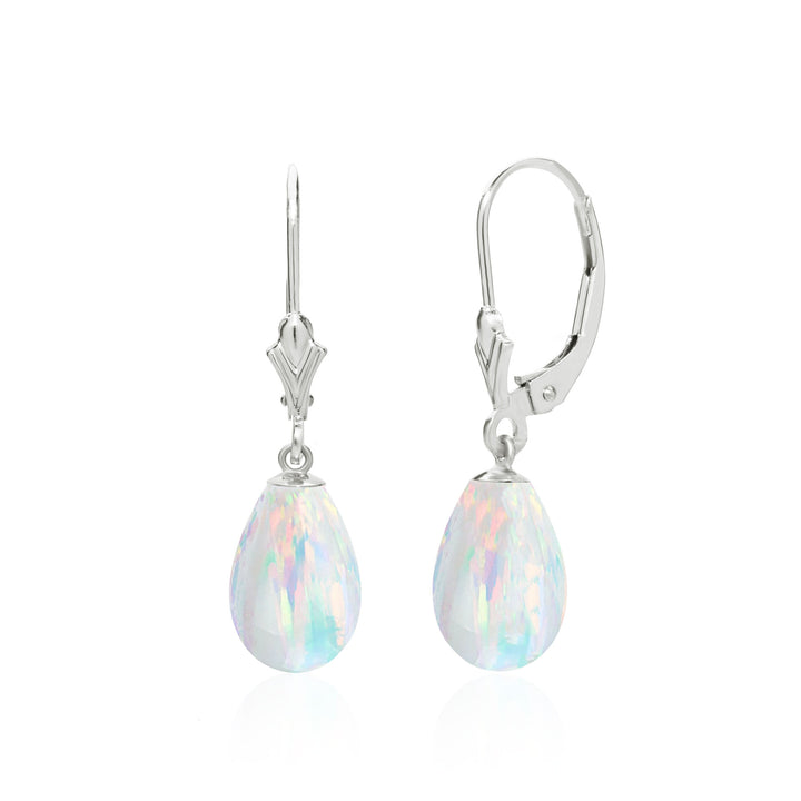14K Gold Lab Created White Opal Teardrop Earrings