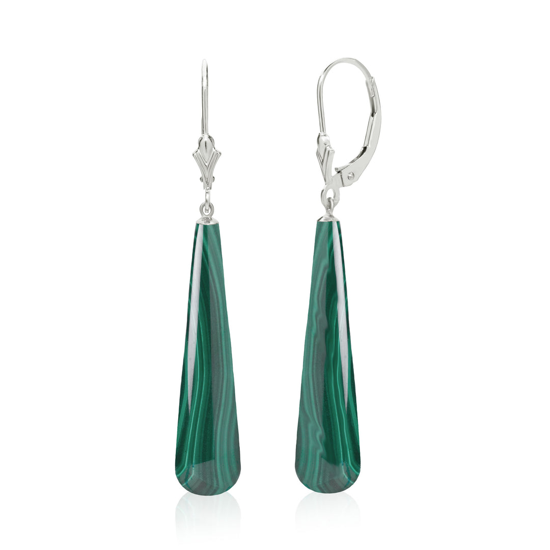 14K Long Malachite Teardrop Earrings