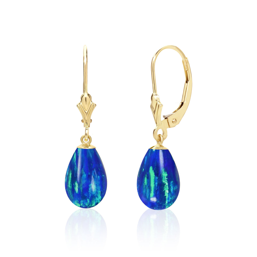 14K Gold Blue Opal Teardrop Earrings