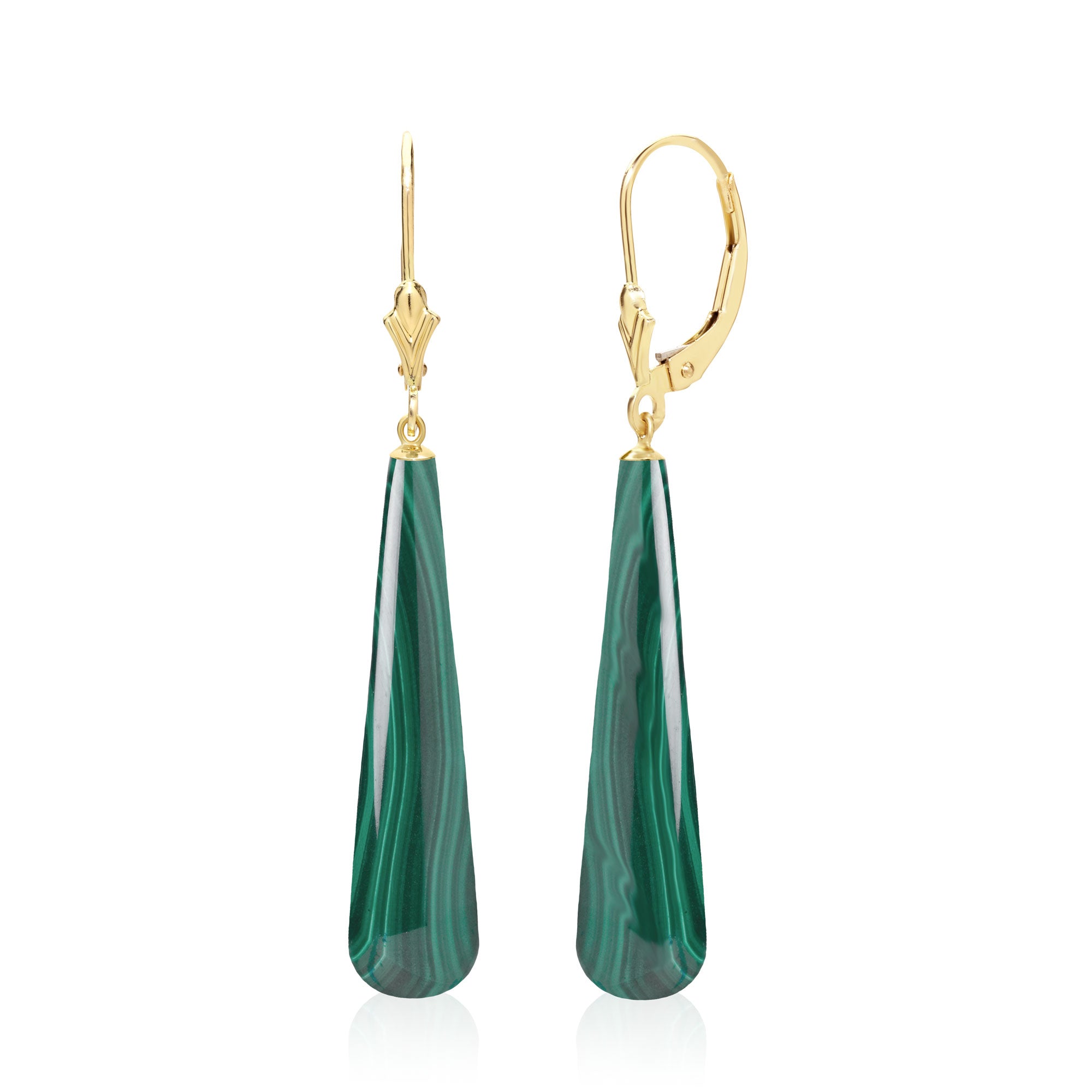 14K Long Malachite Teardrop Earrings Sada Jewels
