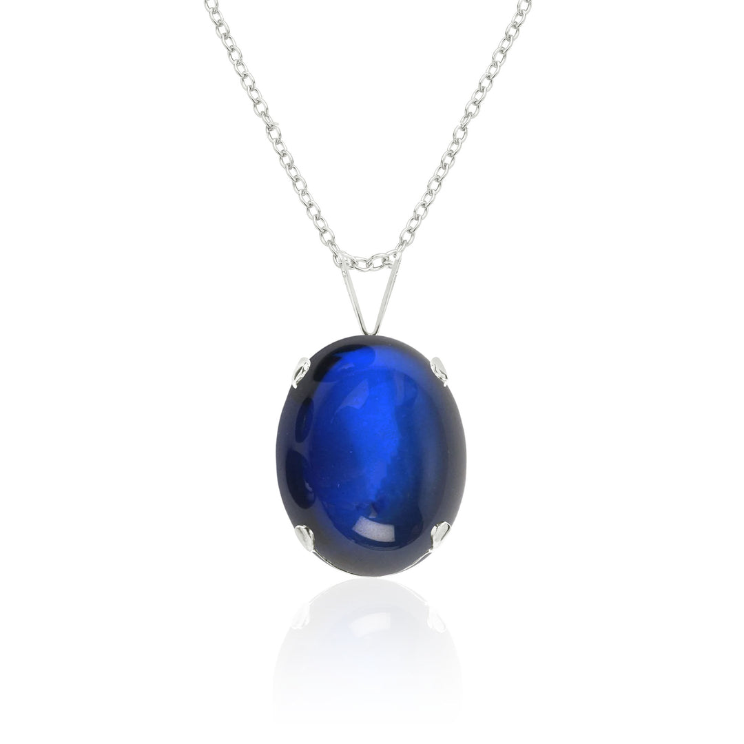 Sapphire Cabochon Pendant Necklace - 14x10mm Oval, Lab Created