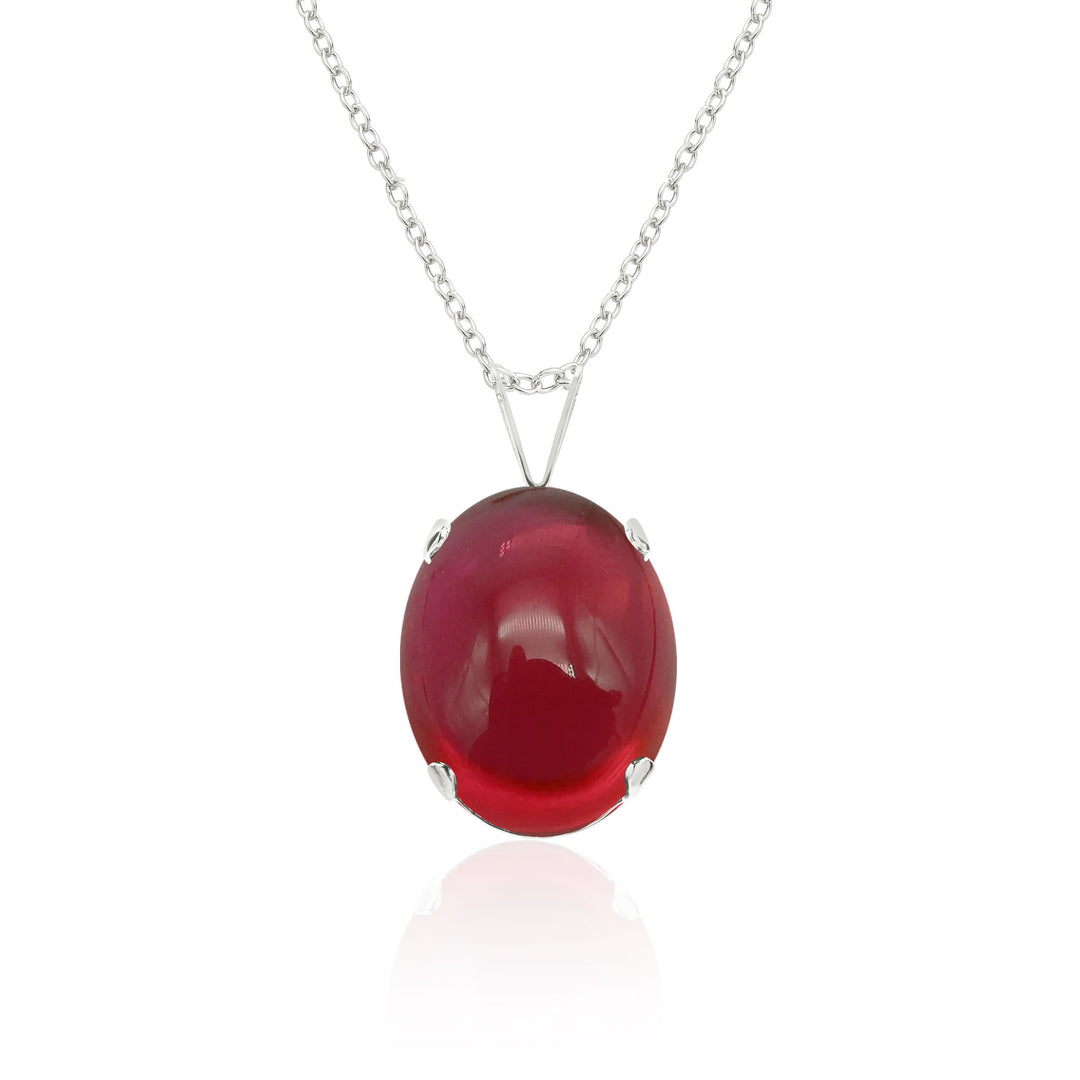Ruby Cabochon Pendant Necklace - 14x10 Oval, Lab Created