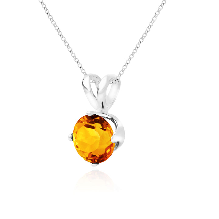 Side view of 8mm round citrine 4-prong solitaire pendant necklace in sterling silver on rolo cable chain
