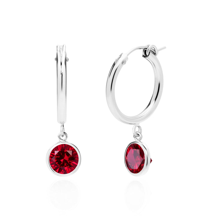 Sterling Silver Lab Created Ruby Hoop Earrings 6mm Round | Sada Jewels