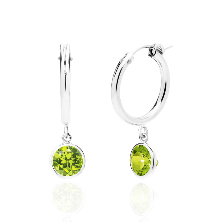 Peridot Drop Hoop Earrings, 14K Gold Filled, 6mm Round Dangling Charms