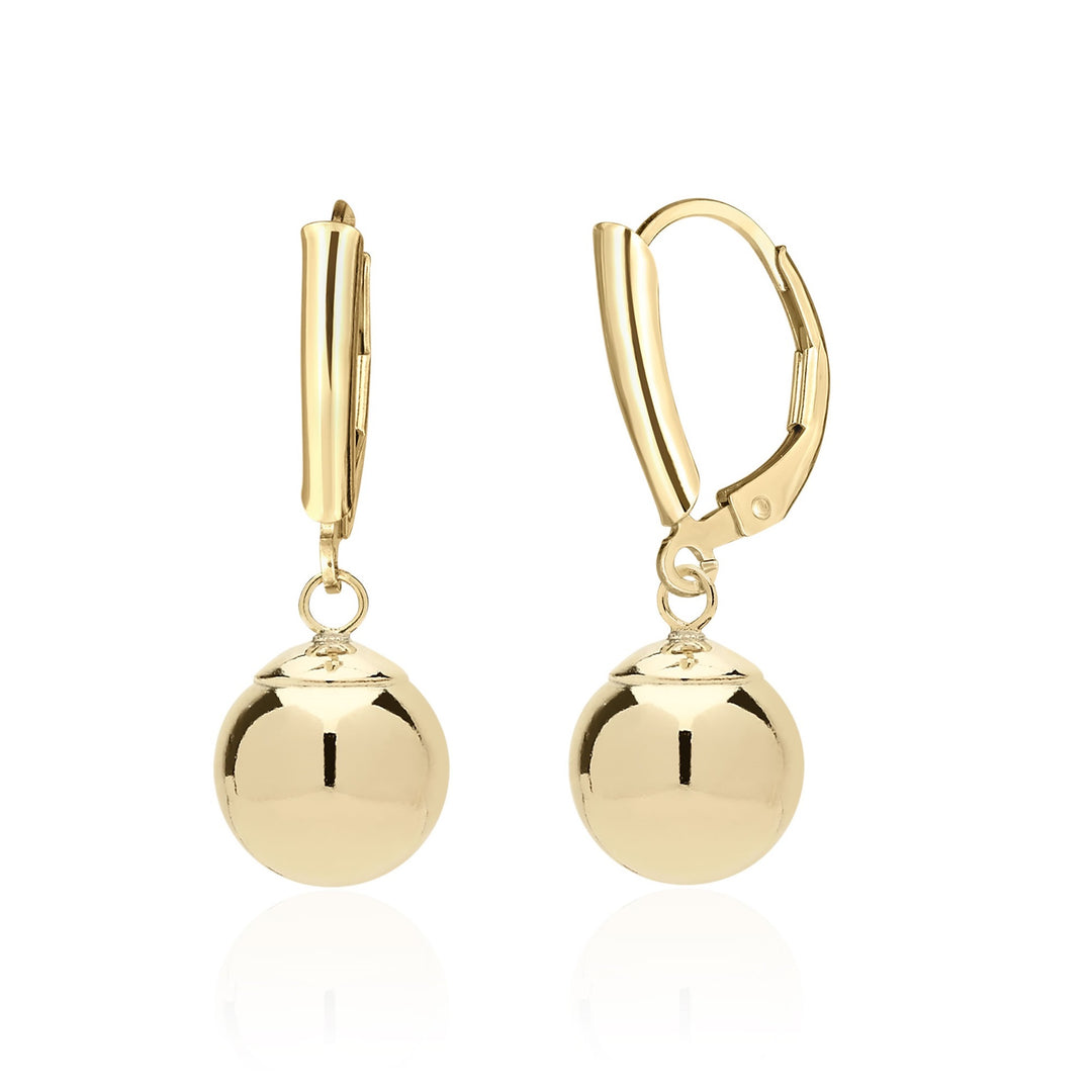 Aretes de gota de bola de 8 mm rellenos de oro de 14 quilates para mujer