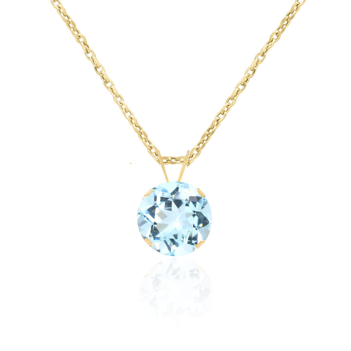 Natural Aquamarine Solitaire Pendant Necklace 14K Gold, 8 mm Round, AA Quality Natural