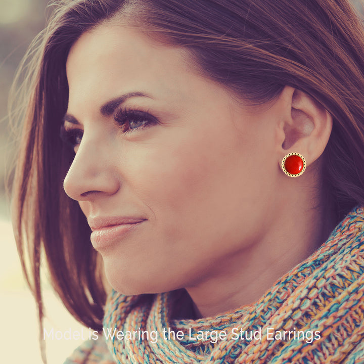 Red Coral Stud Earrings in 14K Gold Filled - Available in Three Sizes