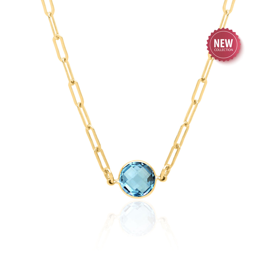Blue Topaz Paperclip Chain Necklace in 14K Gold Filled, 16 or 18 Inch