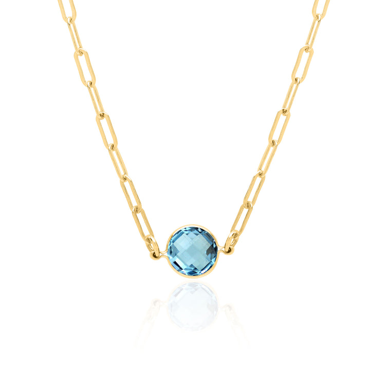 Blue Topaz Paperclip Chain Necklace in 14K Gold Filled, 16 or 18 Inch