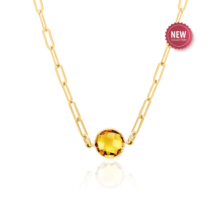 Citrine Paperclip Chain Necklace in 14K Gold Filled, 16 or 18 Inch