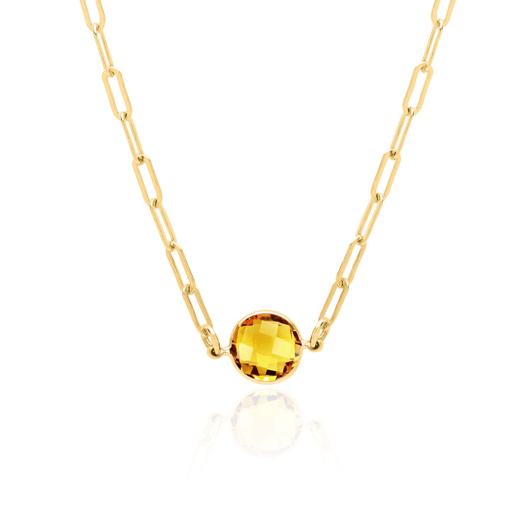 Citrine Paperclip Chain Necklace in 14K Gold Filled, 16 or 18 Inch