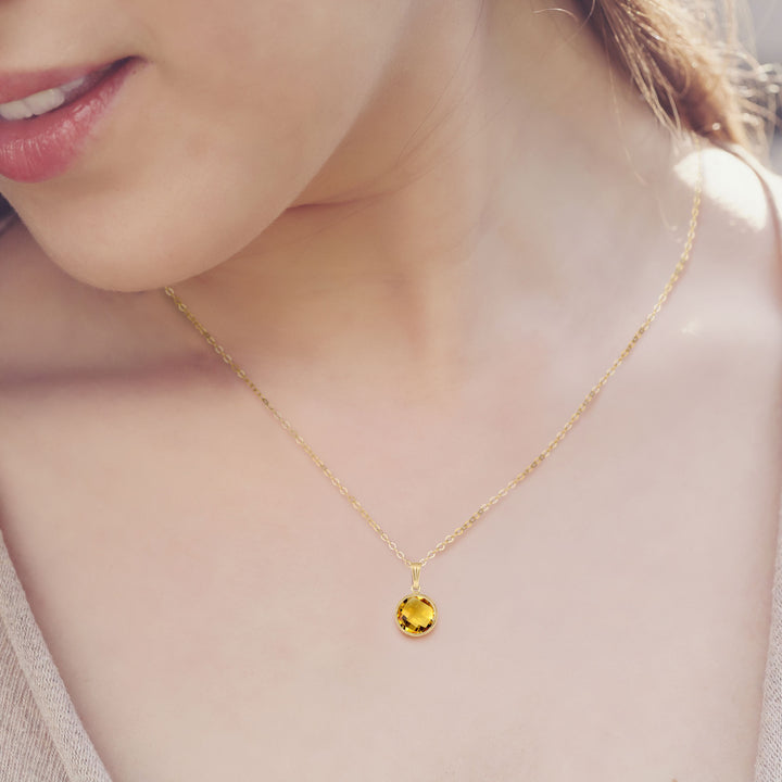 8 mm Round Citrine Pendant Necklace for Women in 14K Gold Filled or Sterling Silver