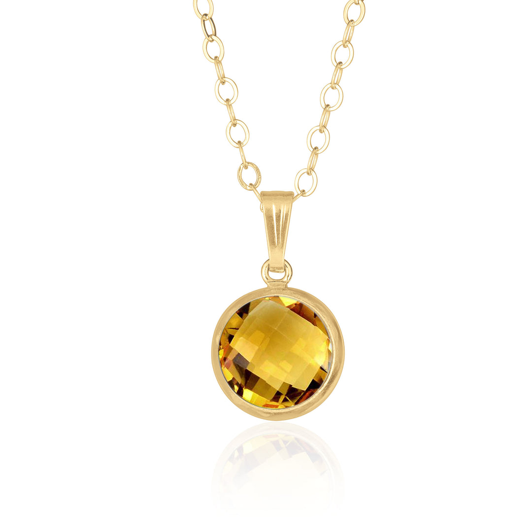 8 mm Round Citrine Pendant Necklace for Women in 14K Gold Filled or Sterling Silver