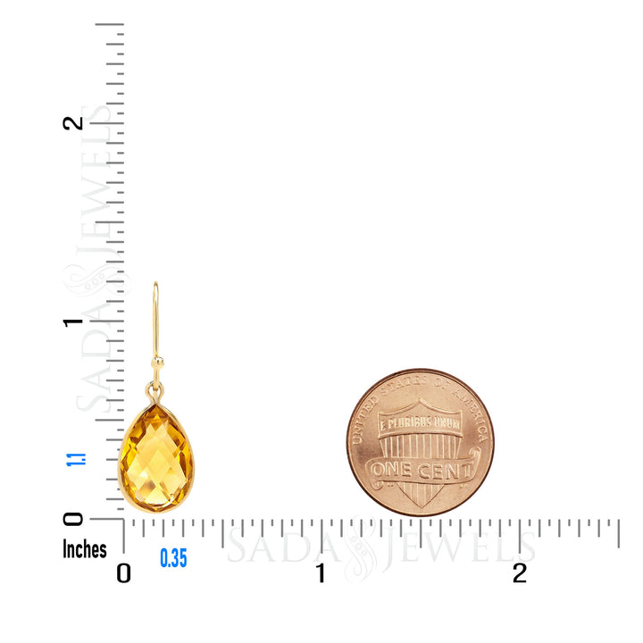 Yellow Citrine Teardrop Earrings for Women in 14K Gold Filled or Sterling Silver, AAA 12 x 8 mm