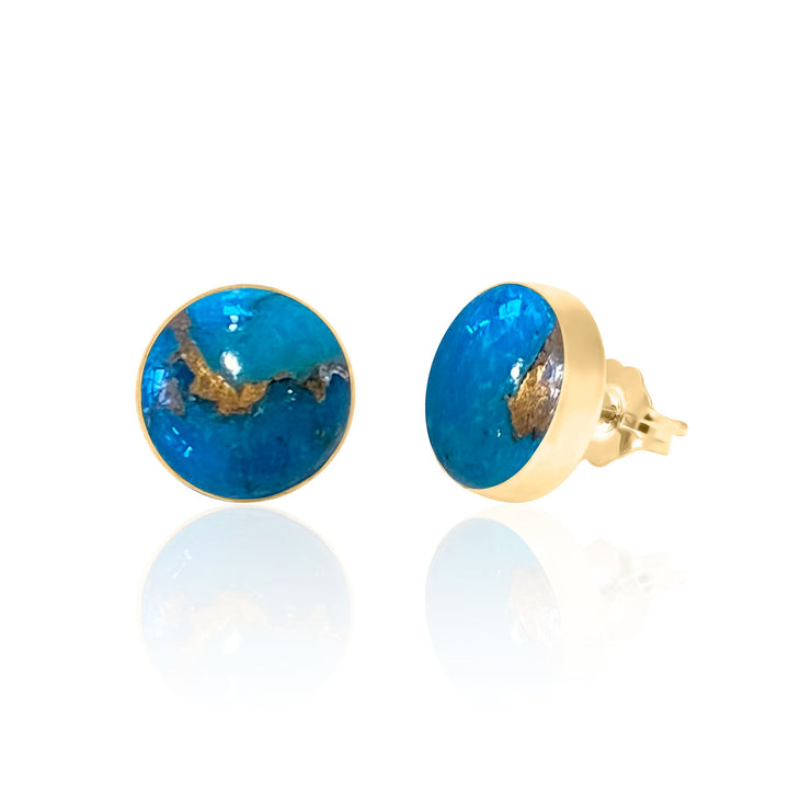 Large Copper Turquoise Stud Earrings in 14K Gold Filled, 10MM Round