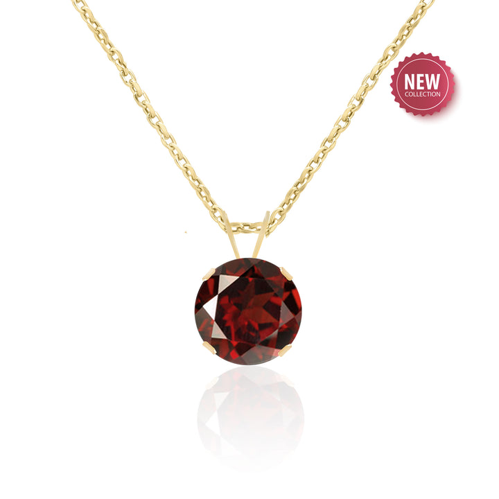 Garnet Solitaire Pendant Necklace 14K Gold, 8 mm Round, AA Quality Natural