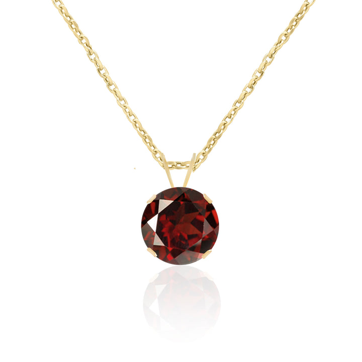 Garnet Solitaire Pendant Necklace 14K Gold, 8 mm Round, AA Quality Natural