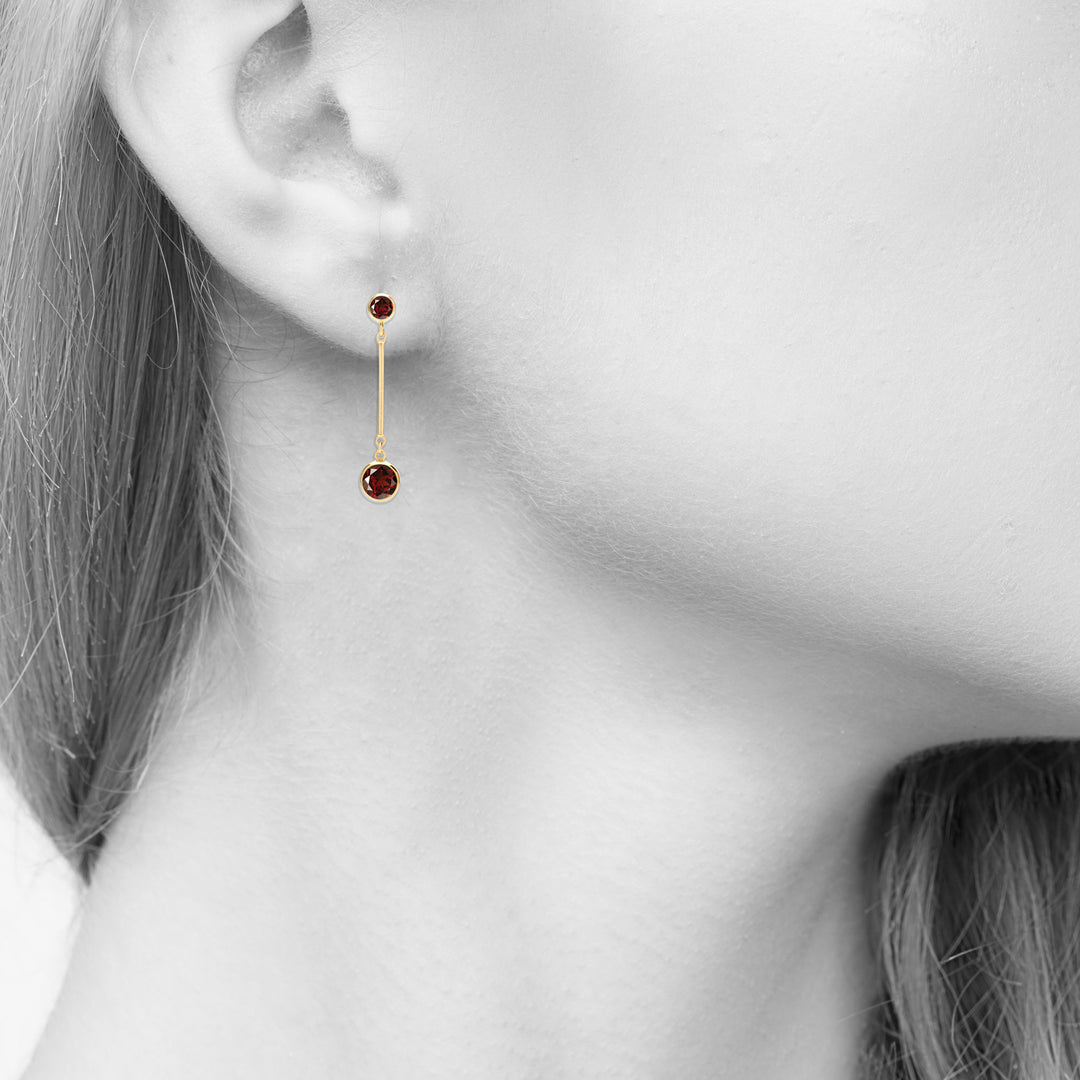 Garnet Stud and Bar Drop Dangle Earrings in 14K Gold Filled