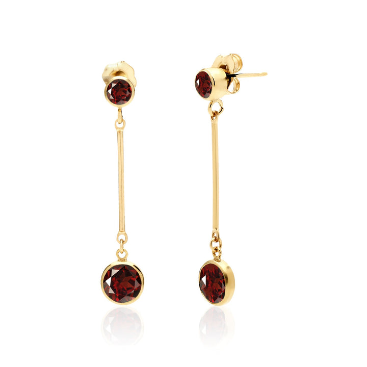 Garnet Stud and Bar Drop Dangle Earrings in 14K Gold Filled