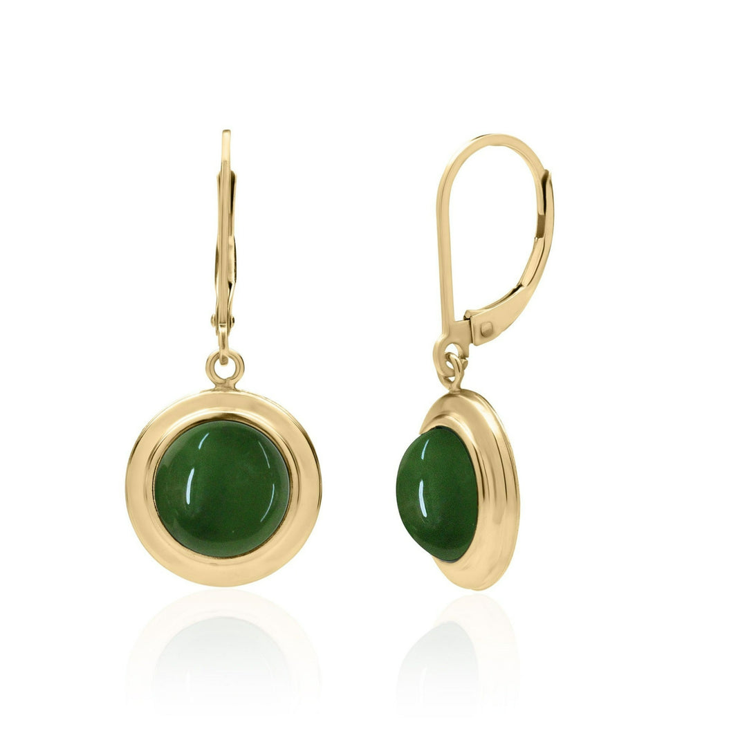 Aretes colgantes de jade verde de inspiración vintage para mujer en baño de oro de 14 quilates