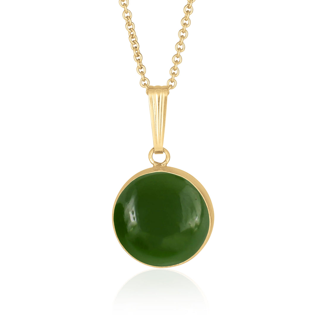 Collar con colgante de jade verde en baño de oro de 14 quilates, redondo de 12 mm