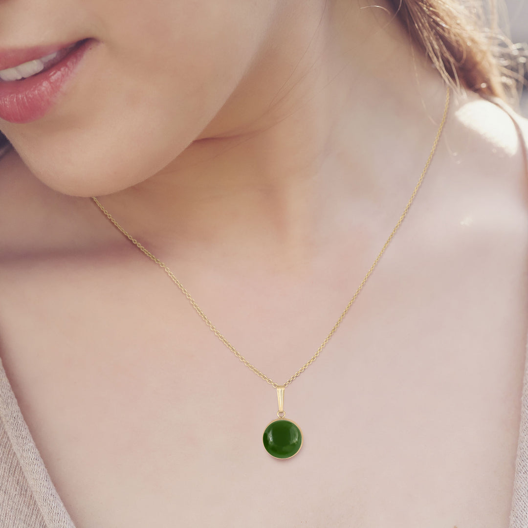 Green Jade Pendant Necklace in 14K Gold Filled, 12 mm Round