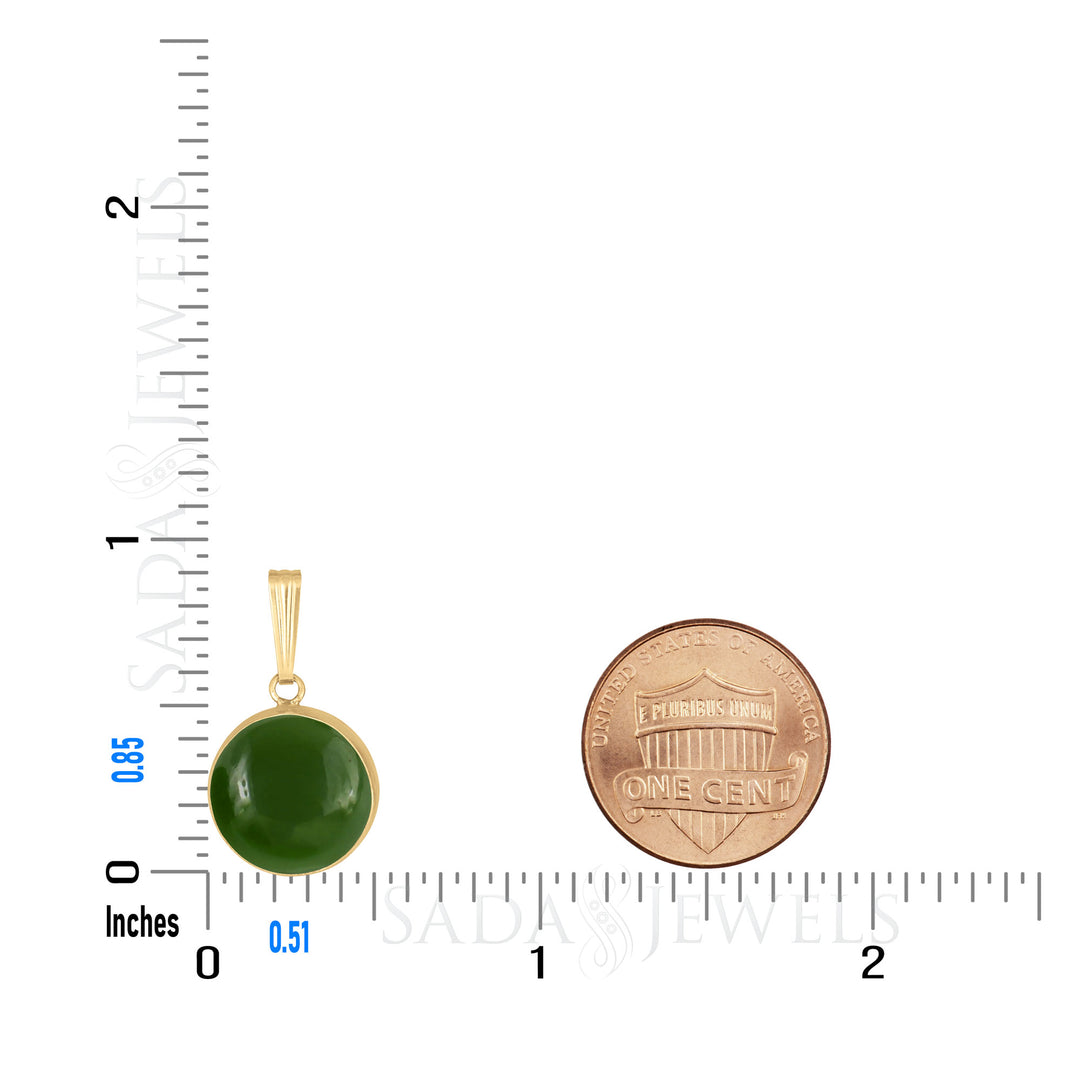 Collar con colgante de jade verde en baño de oro de 14 quilates, redondo de 12 mm