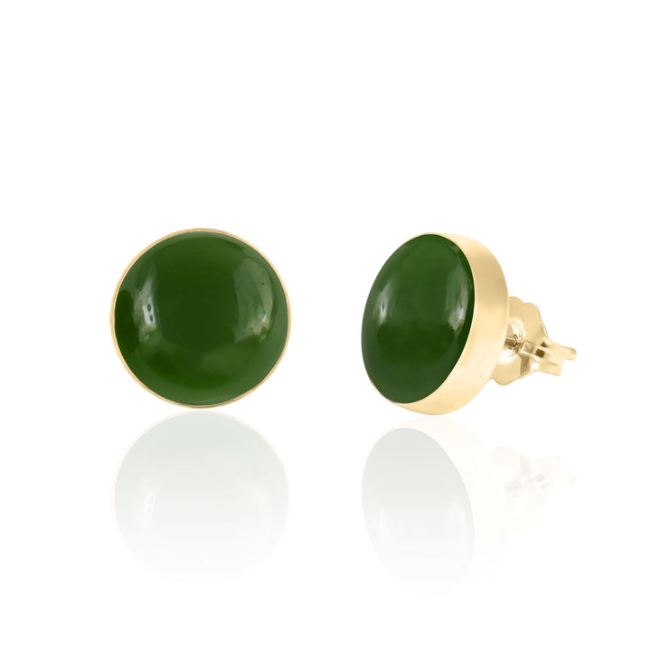 10 mm Round Green Jade Stud Earrings in 14K Gold Filled