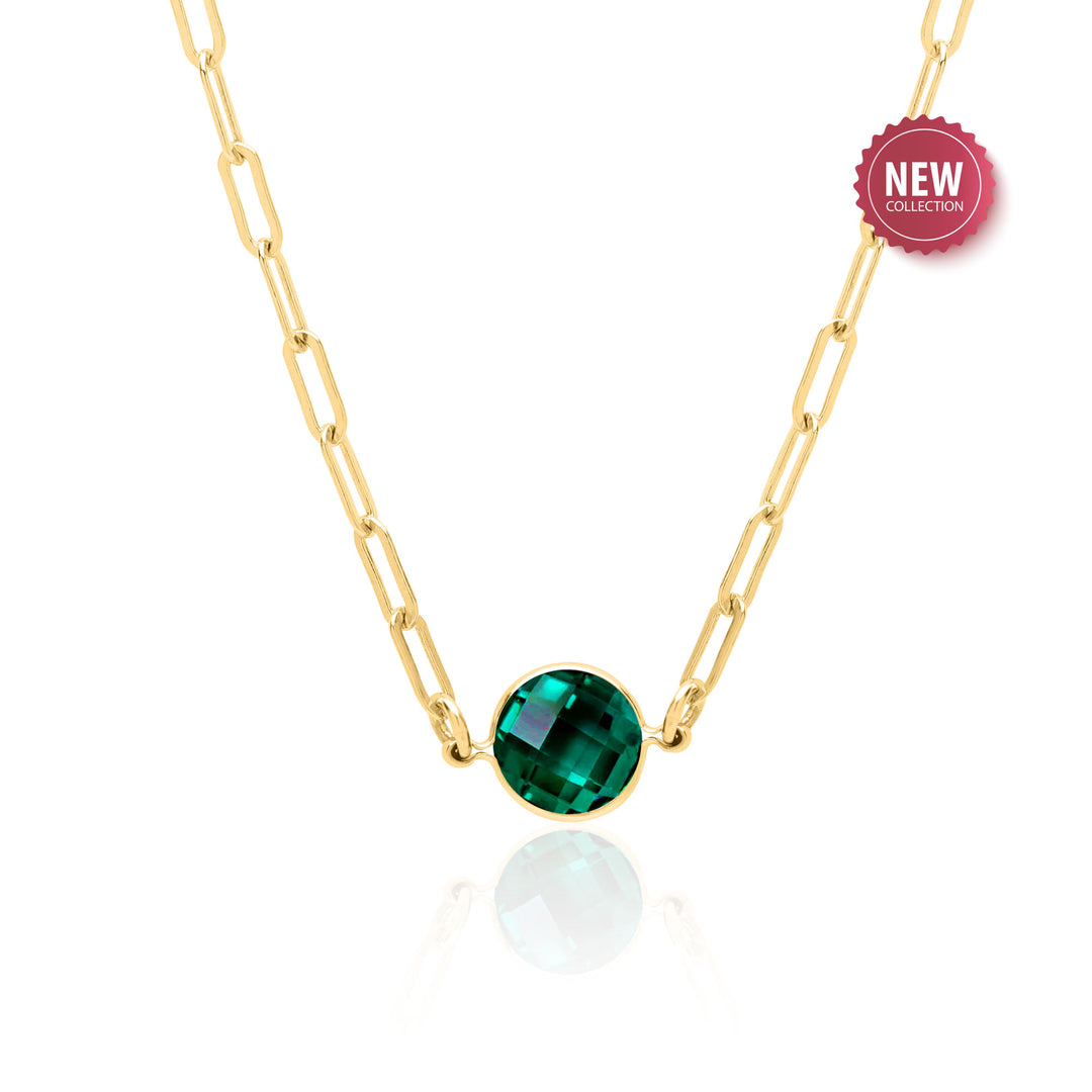 Lab Created Emerald Paperclip Chain Necklace in 14K Gold Filled, 16 or 18 Inch