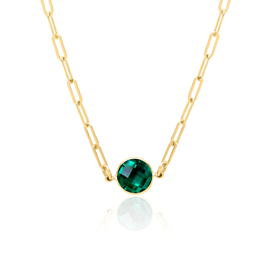 Lab Created Emerald Paperclip Chain Necklace in 14K Gold Filled, 16 or 18 Inch