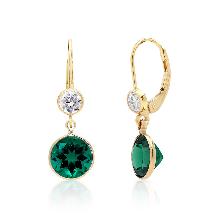 Lab Created Green Emerald Earrings in 14K Gold Filled, 8MM Round