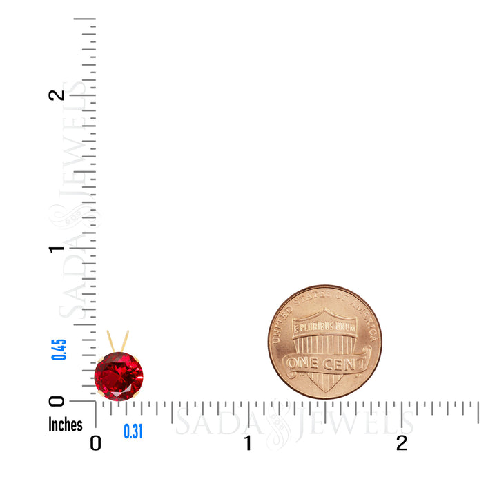 Lab Created Ruby Solitaire Pendant Necklace 14K Gold - 8 mm Round, AAA Quality