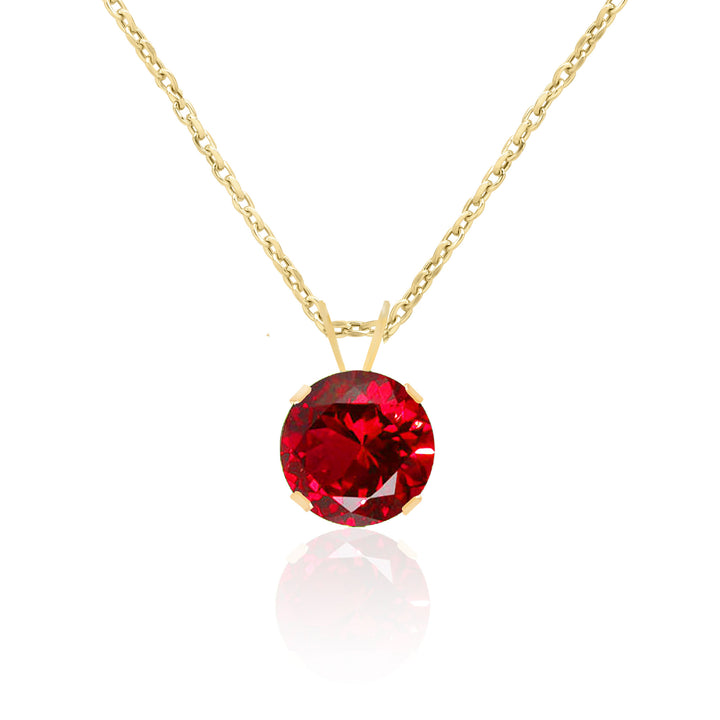 Lab Created Ruby Solitaire Pendant Necklace 14K Gold - 8 mm Round, AAA Quality