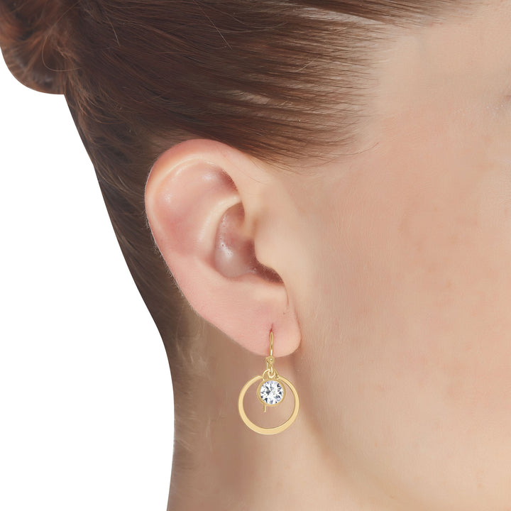 Lab Created White Sapphire Circle Drop Dangle Earrings in 14K Gold Filled or Sterling Silver