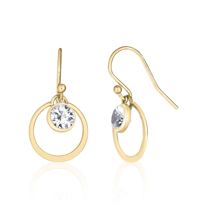 Lab Created White Sapphire Circle Drop Dangle Earrings in 14K Gold Filled or Sterling Silver