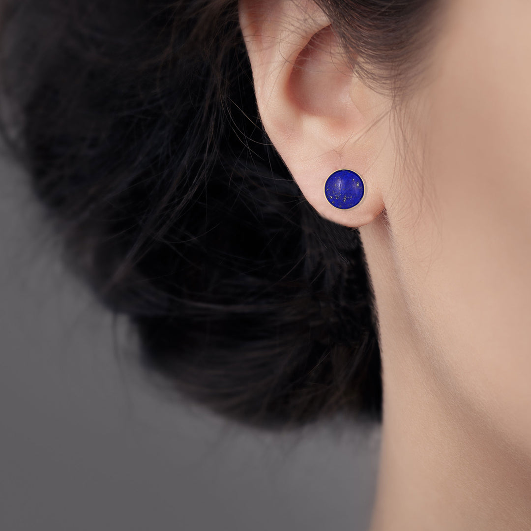10 mm Round Lapis Lazuli Stud Earrings in 14K Gold Filled