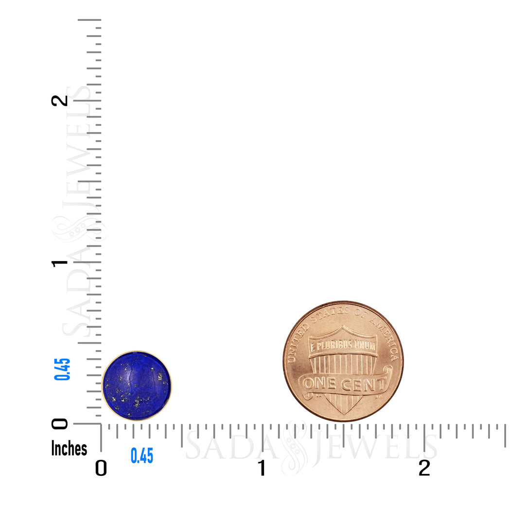 Aretes redondos de lapislázuli de 10 mm con relleno de oro de 14 quilates