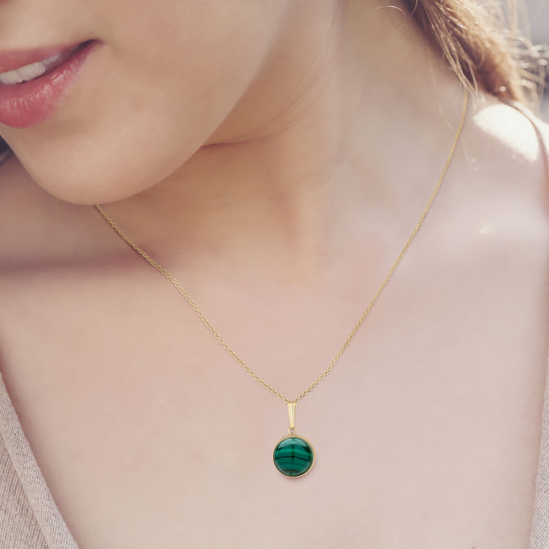 10 mm Round Green Malachite Stud Earrings for Women in 14K Gold-filled
