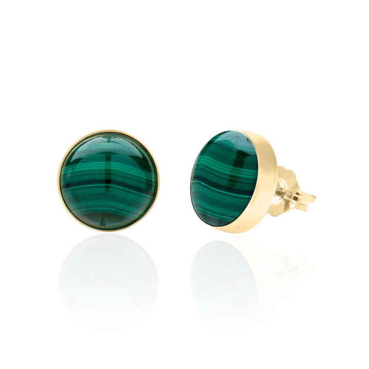 10 mm Round Green Malachite Stud Earrings for Women in 14K Gold Filled