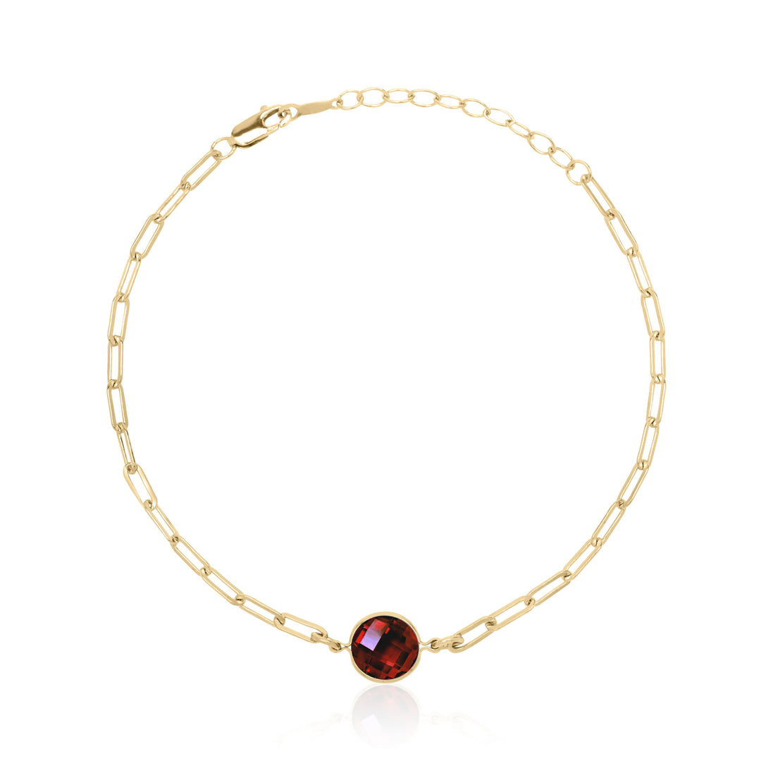 Natural Garnet Paperclip Link Chain Bracelet for Women, 6.5 in + 1 in Extender, 8 mm Round Stone