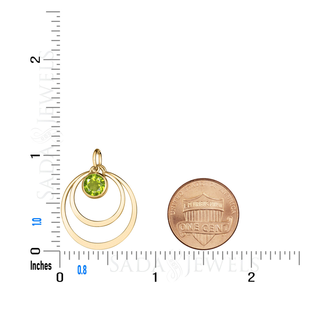 Collar con colgante circular de peridoto para mujer en plata de ley o rellena de oro de 14 quilates