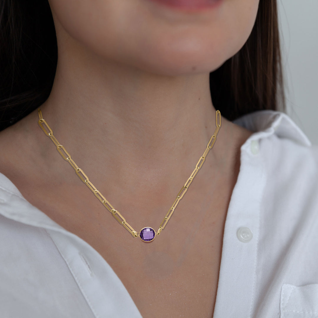 Amethyst Paperclip Chain Necklace in 14K Gold Filled, 16 or 18 Inch