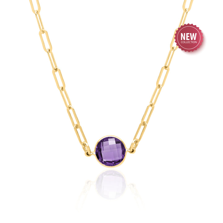 Amethyst Paperclip Chain Necklace in 14K Gold Filled, 16 or 18 Inch
