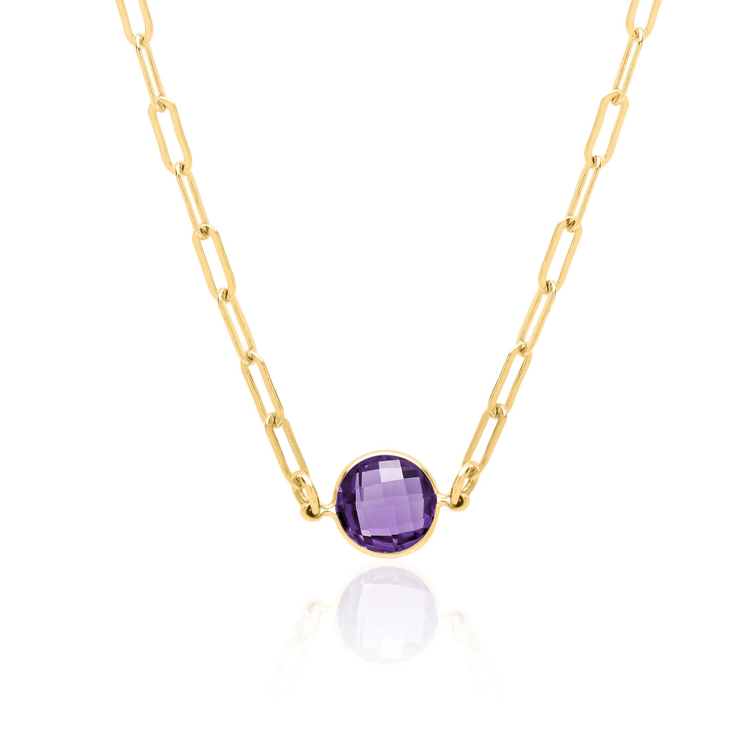 Amethyst Paperclip Chain Necklace in 14K Gold Filled, 16 or 18 Inch