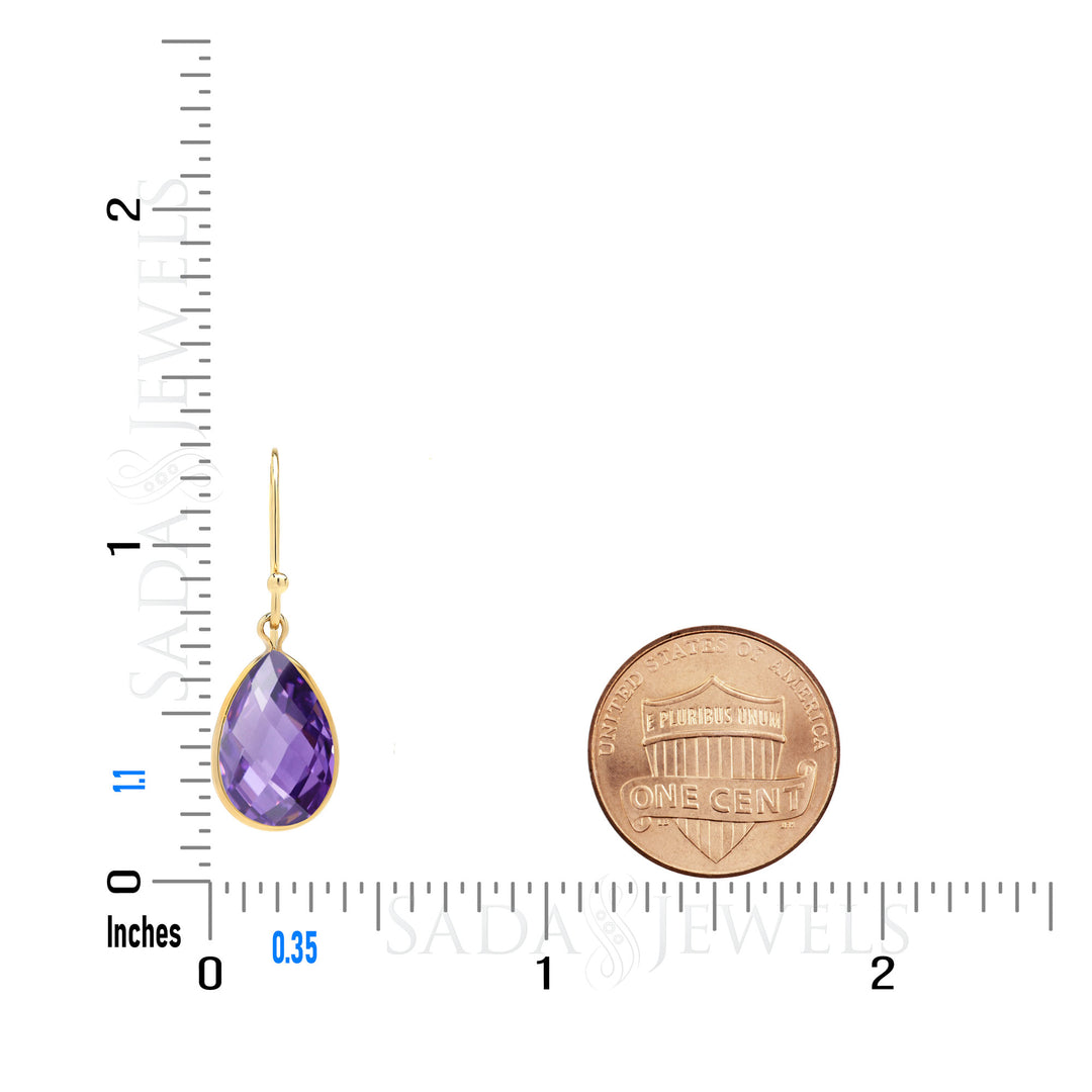 Purple Amethyst Teardrop Dangle Earrings for Women in 14K Gold Filled or Sterling Silver, 12 x 8 mm, Pear Shaped
