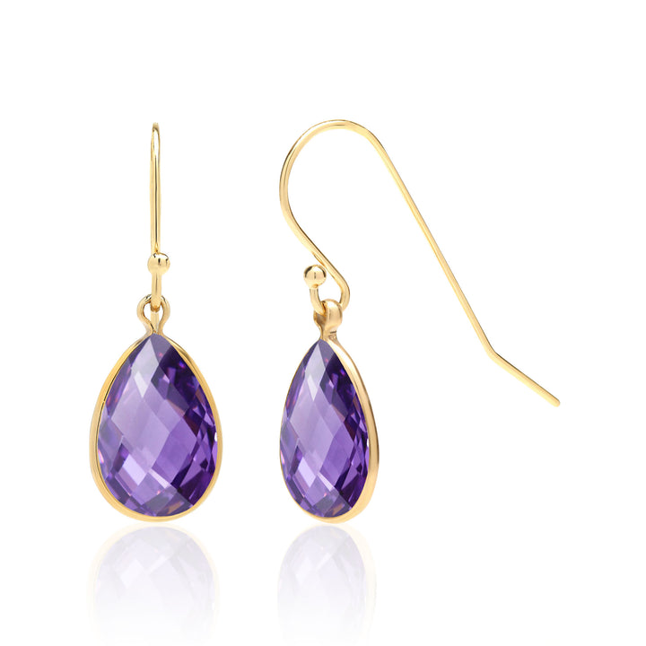 Purple Amethyst Teardrop Dangle Earrings for Women in 14K Gold Filled or Sterling Silver, 12 x 8 mm, Pear Shaped